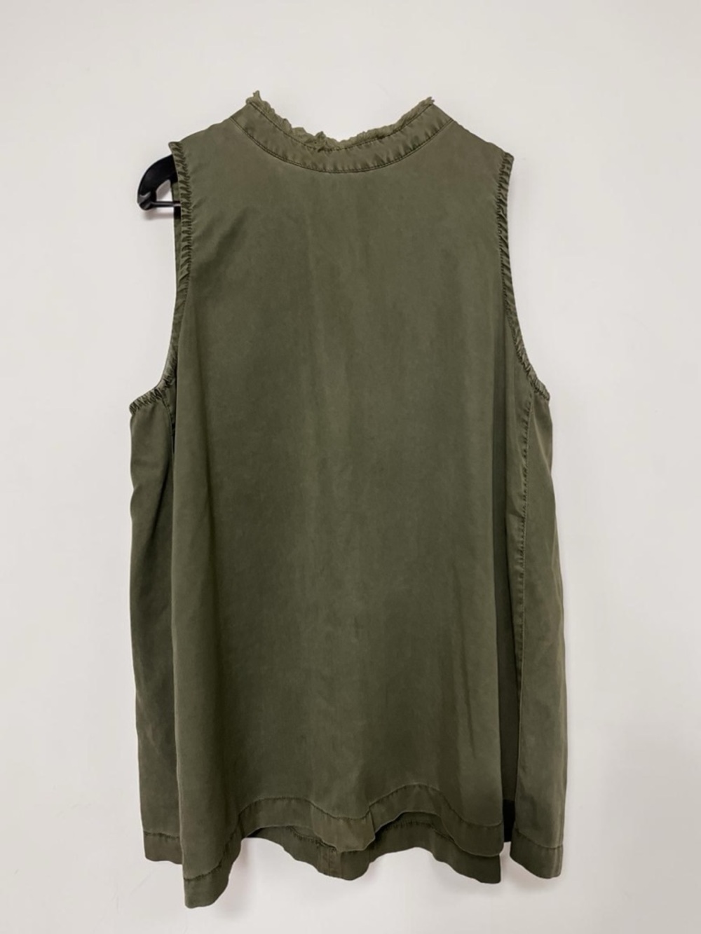 Altar'd State Oversized Distressed Olive Green Sleeveless Frayed Neck Top